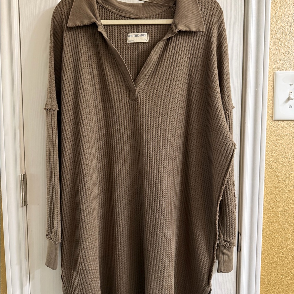 We The Free Taupe Waffle Knit Top